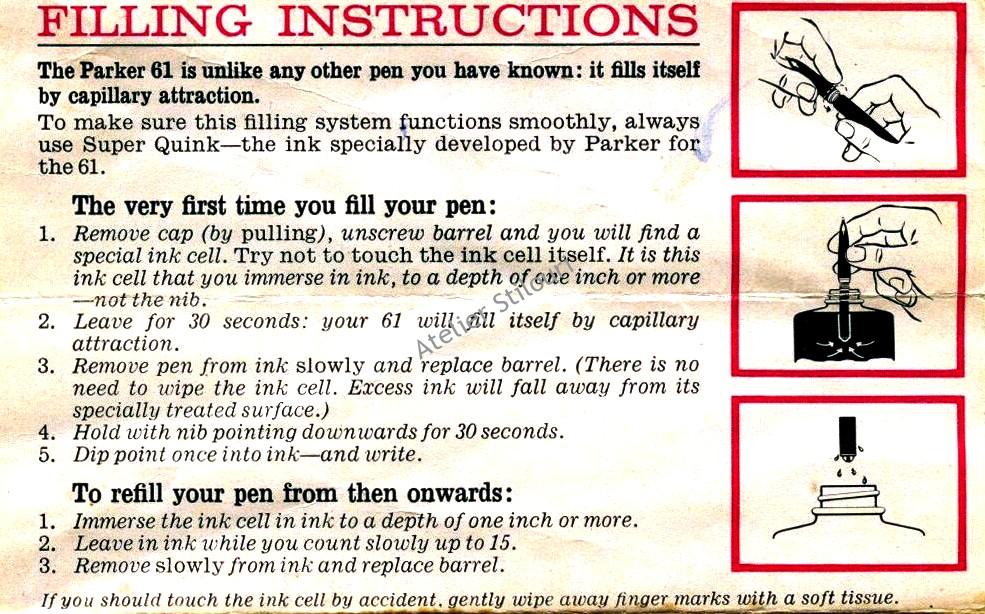 Parte din brosura originala a modelului Parker 61